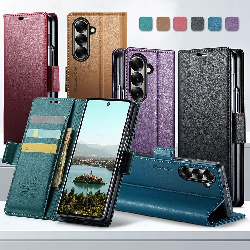 Phone Case For Samsung Galaxy Z Fold 7 Z Fold 6 Z Fold 5 Wallet Case with Stand Holder Magnetic Support Wireless Charging Retro TPU PU Leather