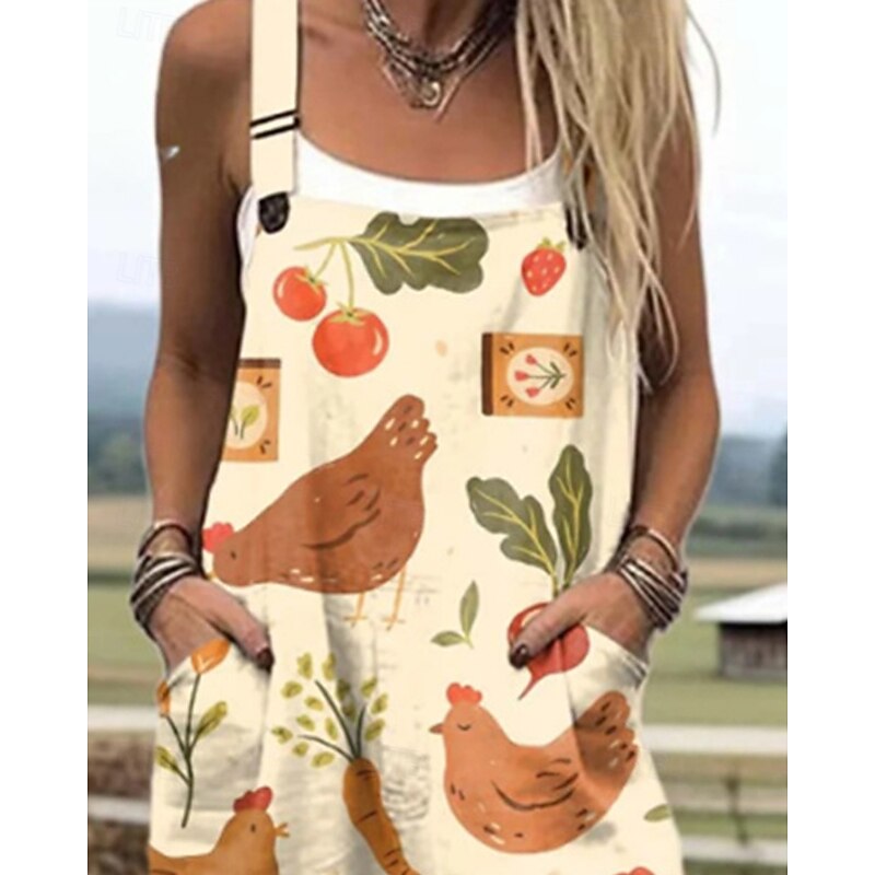 Women's Normal Jumpsuit Streetwear Print Short Sleeve Wide Leg U Neck Pocket Street Daily Regular Fit Khaki Summer2