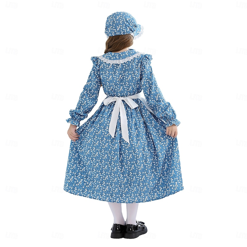 19th Century 1800s Old West Prairie Dress Bonnet and Apron Set Pioneer Fancy Dress Girls' Halloween Carnival World Book Day School Event Dress Up Historical reenactment Kid's Dress Apron Bag2