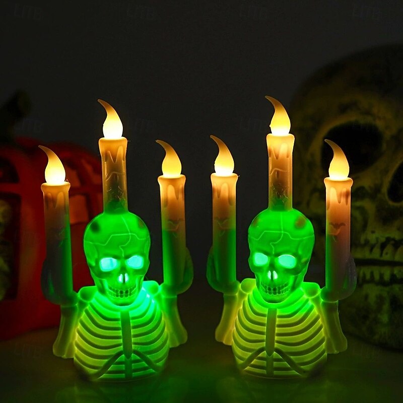 6/12PCS Halloween Skull Candlestick Lamp LED Electronic Candle Lamp Halloween Horror Atmosphere Layout Props Desktop Ornaments2