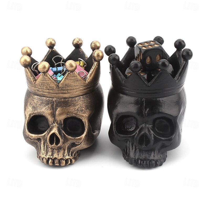 Halloween Resin Figurine Crown Skull Candle Holder Single Head Resin Base Spooky Gothic Decor Small Tabletop Ornament for Home Bar Halloween Party Decoration Display4
