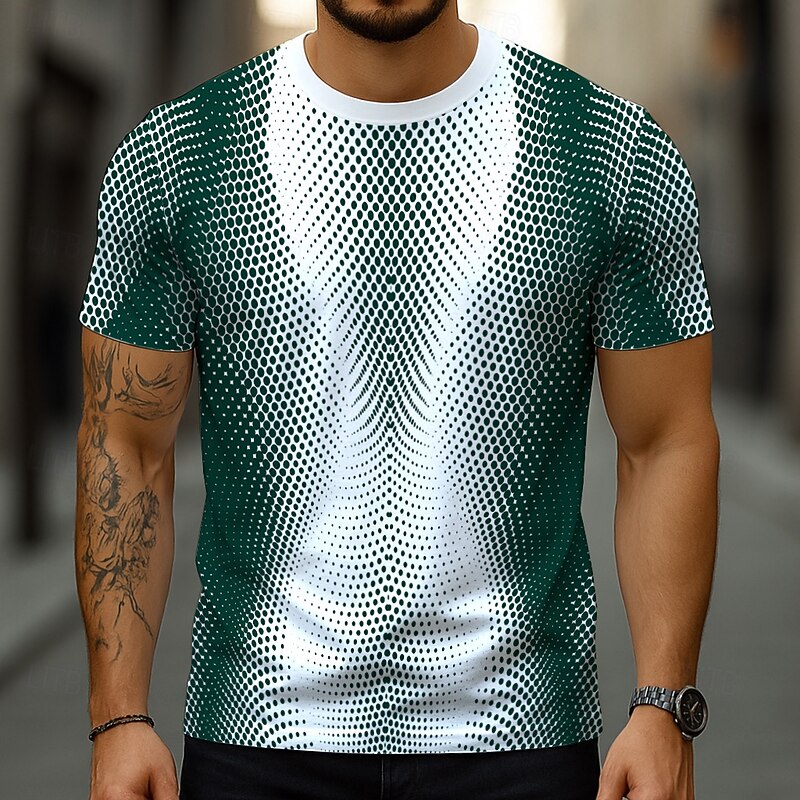 Men's Geometric Optical Illusion 3D T Shirt Short Sleeve T shirt 3D Print Crew Neck Shirt Exaggerated Designer Party Street Casual Red Blue Green Summer Spring All Seasons Clothing Apparel S M L XL2