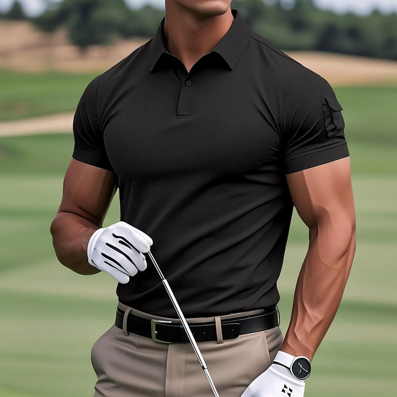 Men's Polo Shirts Golf Shirt Casual Sports Lapel Classic Short Sleeve Fashion Basic Plain Side Pockets Buttons Summer Slim Fit Black Navy Blue Royal Blue Brown Grey Polo Shirts4