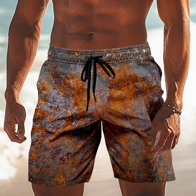Men's Rust Prints Swim Trunks Swim Shorts Board Shorts Mid Waist Retro Vintage Outdoor Vacation Dailywear Side Pockets Mesh Lining Elastic Drawstring Waist Designer Clothing Apparel