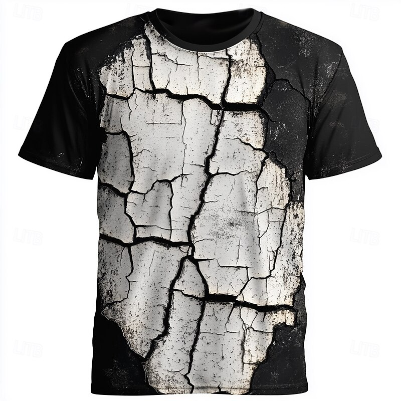 Men's Optical Illusion Abstract 3D T Shirt Short Sleeve T shirt 3D Print Crew Neck Crewneck Shirt Exaggerated Designer Party Street Casual Black / White Red Brown Summer Spring All Seasons Clothing