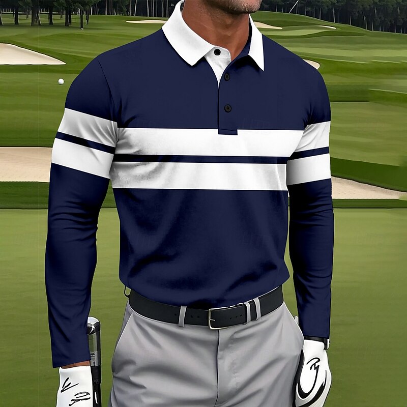 Men's Horizontal Stripes Polo Sports Polo Shirts Long Sleeve Polo Shirts Collared Shirts Sportswear Casual Athleisure Daily Wear 3D Print Spring Fall Winter Black Blue Green2