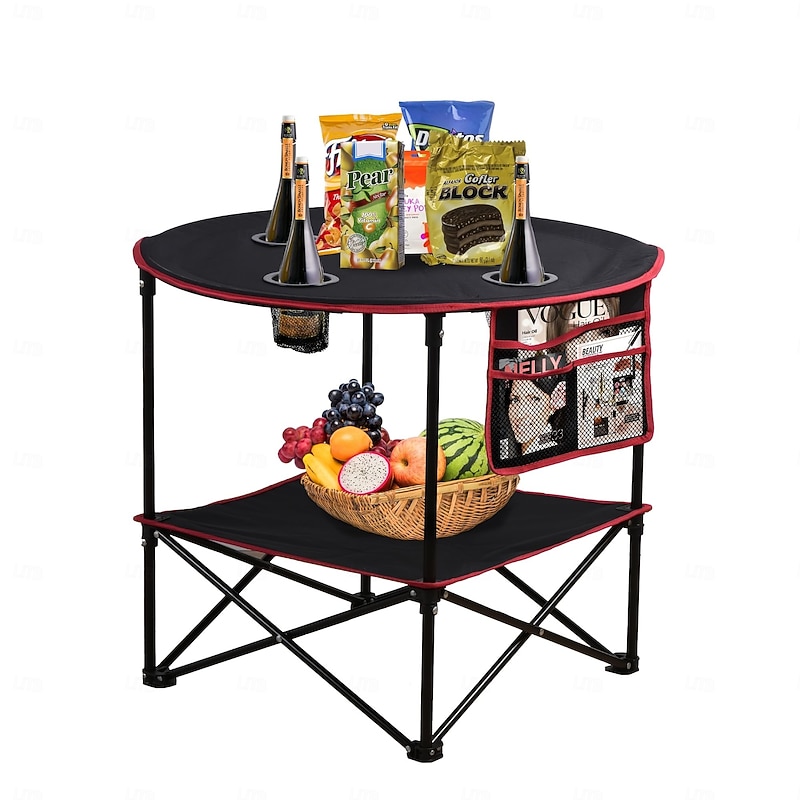 Portable Camping Table Folding Picnic Table Lightweight Folding Table Outdoor Waterproof Canvas Beach Table with 4 Cup Holders and Carrying Bag Suitable for Camping Beach Bonfire Party and Tailgate