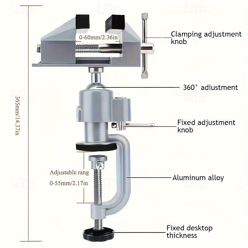 360 Rotating Aluminum Alloy Bench Vise - Versatile Mini Table Clamp for Drilling Woodworking Jewelry Making & More! No Assembly Required Clip-On Design3