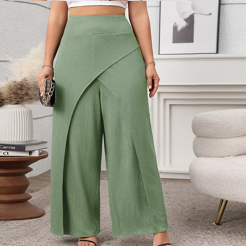 Women's Wide Leg Pants Trousers Casual Full Length Natural Plain Wide Leg Comfy Breathability Casual Daily Black Green Spring Fall Loose Fit4
