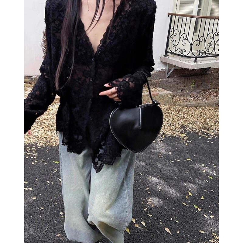 Women's Shirt Plain Daily Stylish Basic Long Sleeve V Neck Regular Tops Work Daily Holiday Buttons Mesh Black Beige Summer3