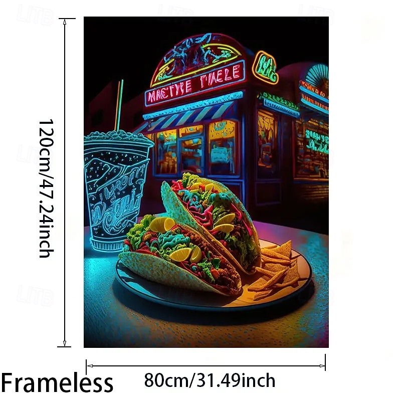 Vibrant Neon Lamp Corn Cake Shop Canvas Art - Frameless Modern Living Room Bedroom Or Home Office Wall Decoration Mediterranean Style Design With Glowing Neon Lights Perfect For Indoor Spaces2