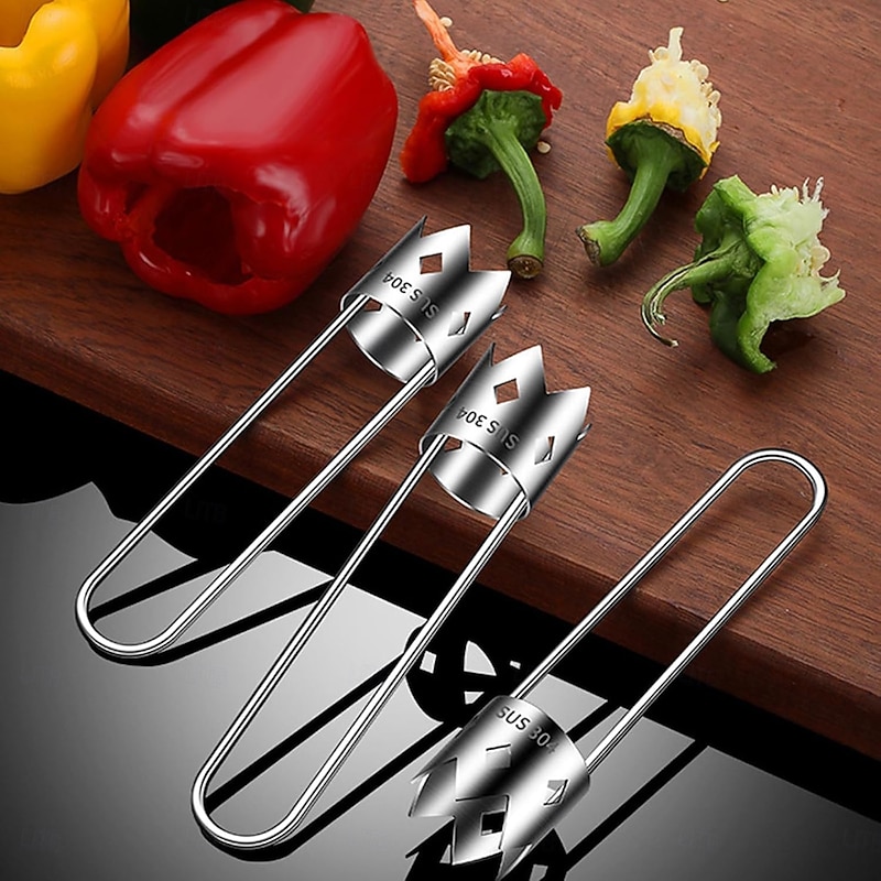 Fruit and Vegetable Corer Tool, Stainless Steel Fruite, Apple Core Remover with Ergonomic Handle, Red Bell Pepper Corer Tool for Vegetables Fruit Kitchen Gadget