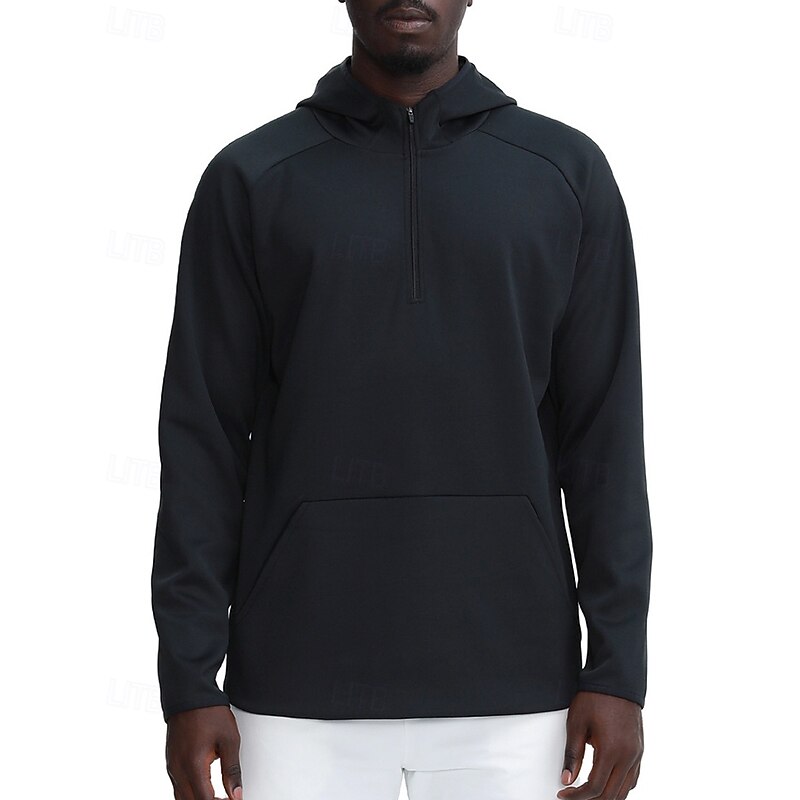 Men's Running Top Sports Sweatshirt Pocket Quarter Zip Long Sleeve Top Athleisure Solid Colored Moisture Wicking Breathable Fishing Hiking Running Sportswear Activewear Black Gray4