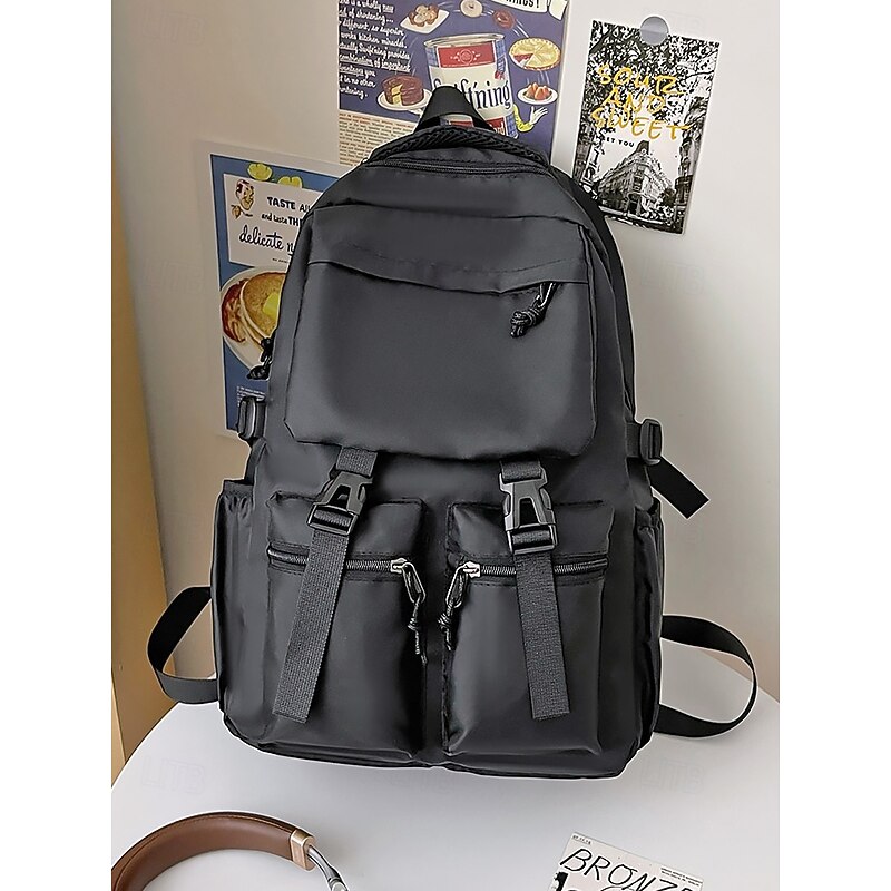 Men's Waterproof Nylon Backpack – Large Capacity Casual Travel Rucksack with Multi Pockets and Buckle Straps for School, Work or Outdoor Use