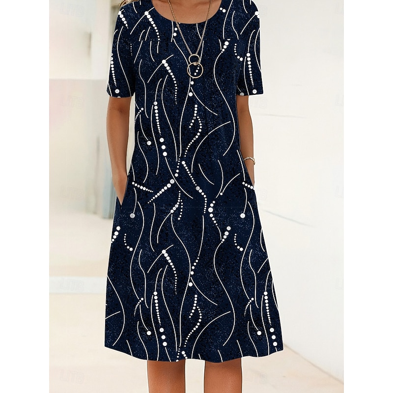 Women's Midi Dress Shift Dress Summer Dress Vacation Casual Daily Regular Fit Floral Graphic Abstract Half Sleeve Crew Neck White Blue Sky Blue Light Grey Summer Spring3
