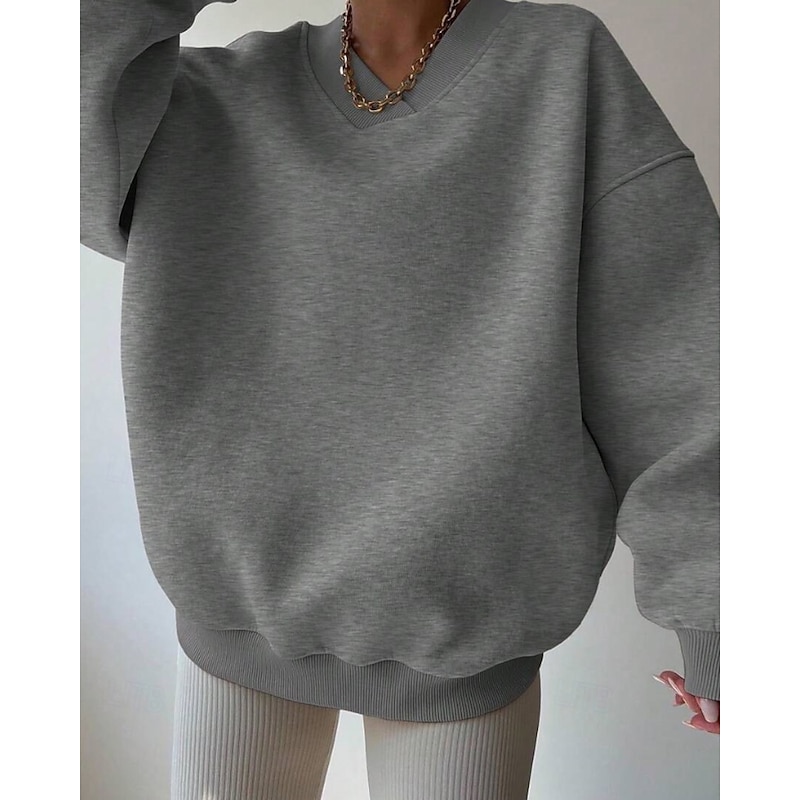 Women's Pullover Sweatshirt Sweatshirts Plain Streetwear Casual Long Sleeve V Neck Regular Tops Street Holiday Going out Patchwork Black Brown Beige Gray Fall Winter3