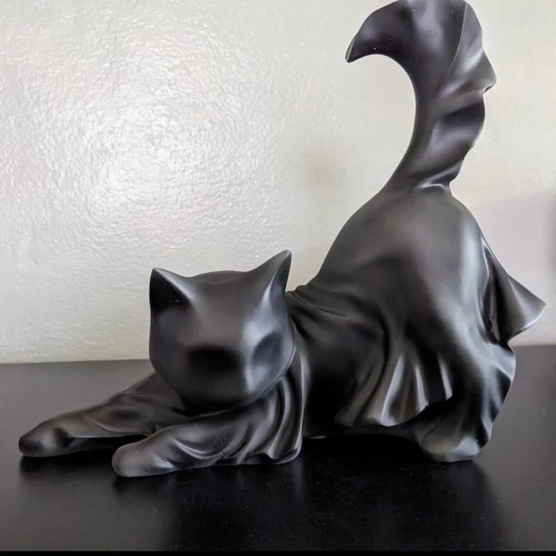 Halloween Black Cat Sculpture Ghost Black Cat Halloween Ornament Cute Resin Spooky Cats for Indoor/Outdoor Halloween Party Decoration Perfect Halloween Gift for Cat Lovers