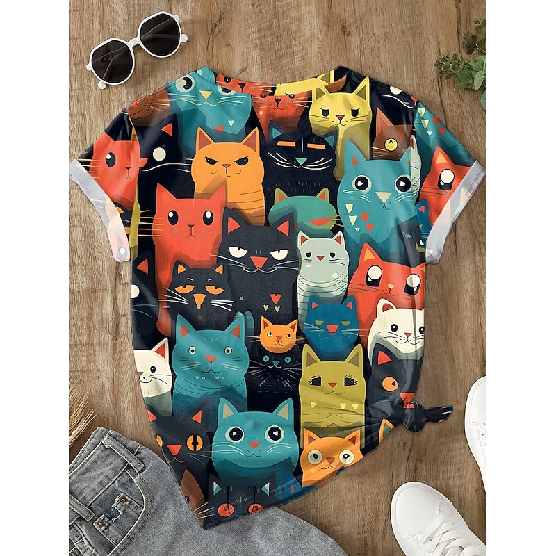 Women's T Shirt Graphic Animal Vintage Stylish Casual Short Sleeve Crew Neck Regular Tops Daily Weekend Print White Blue Green Summer2