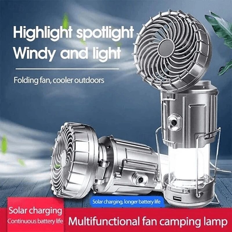 Solar Camping Light with Fan Portable and Stretchable Electric Fan Emergency Light Outdoor Lighting Mobile Phone Rechargeable LED Tent Light2
