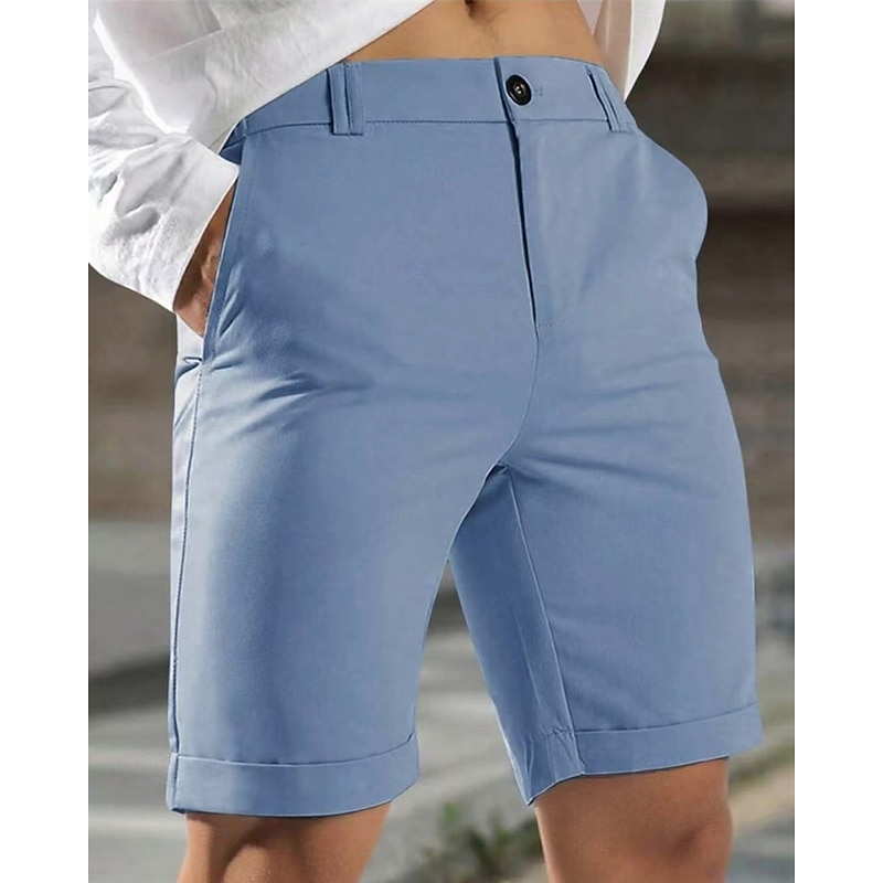 Men's Dress Shorts Burmuda Shorts Work Shorts Pocket Plain Comfort Breathable Short Outdoor Business Fashion Casual Black Blue