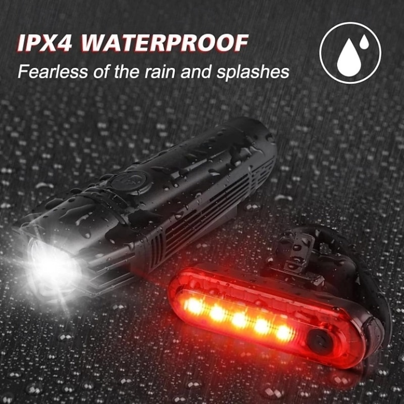 Ultra Bright USB Rechargeable Bike Light Set, Powerful Bicycle Front Headlight and Back Taillight, 4 Light Modes, Easy to Install for Men Women Kids Road Mountain Cycling Black3