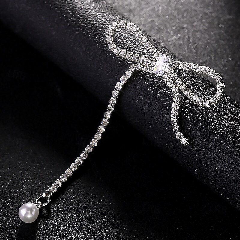 Women's Stud Earrings Tassel Fringe Precious Bowknot Cute Stylish Pearl Imitation Diamond Earrings Jewelry Silver / Golden For Wedding Party Gift Daily 1 Pair4