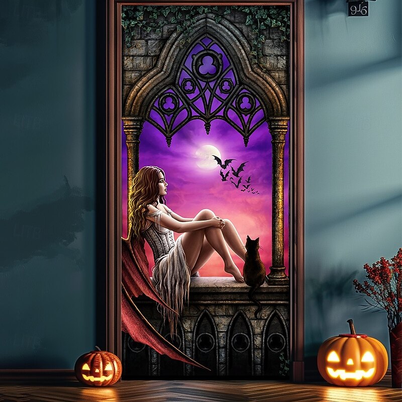 Halloween Door Covers Children of the night by Sarah Richter Door Tapestry Door Curtain Decoration Backdrop Door Banner for Front Door Farmhouse Holiday Party Indoor Outdoor Decor Supplies3
