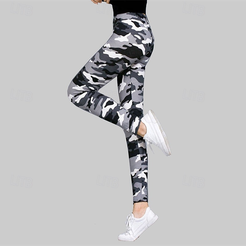 Women's Pants Trousers Leggings Cozy Leggings Streetwear Casual Ankle-Length High Waist Camouflage Elastic Waist Breathability Micro-elastic Vacation Street Daily Wear White / Green White Yellow Army4