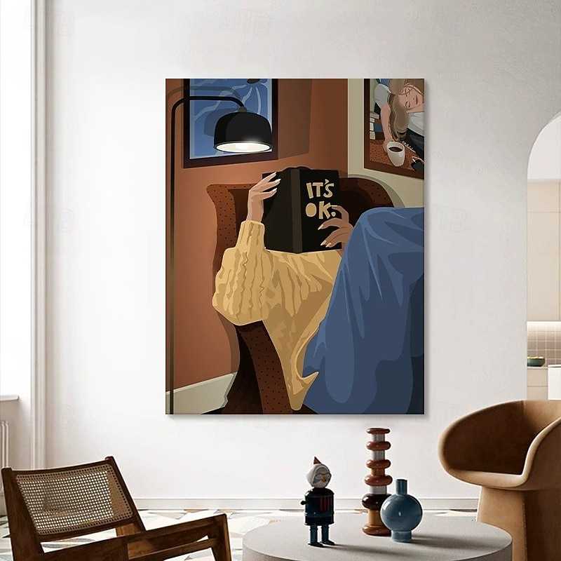 Handmade Oil Painting Canvas Wall Decoration Abstract Fresh And Healing Girl Reading a Book Art for Home Decor Rolled Canvas (No Frame)2