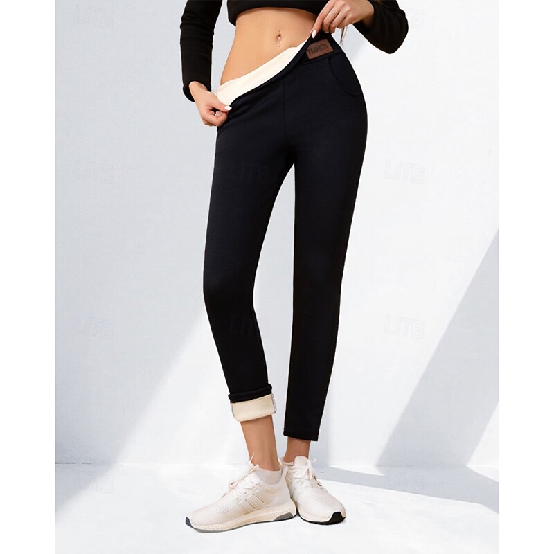 Women's Fleece Pants Slacks Leggings Casual Full Length Natural Plain Elastic Waist Comfy Vacation Holiday claret Black Dark Navy Sky Blue Winter Regular Fit