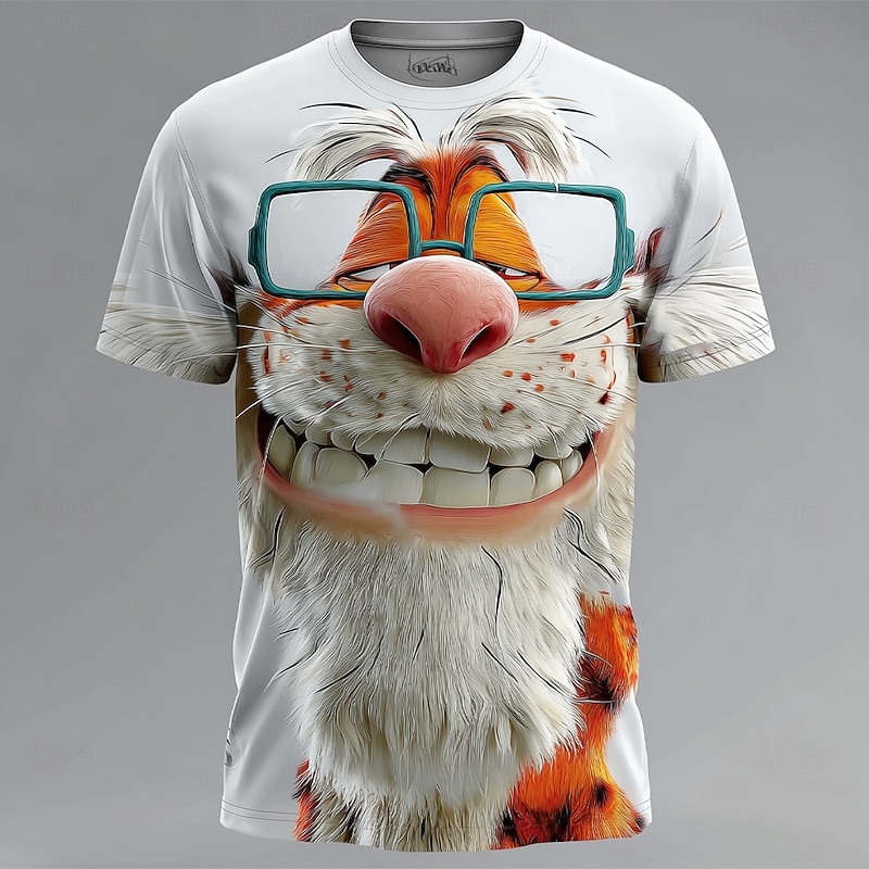 Men's Animal 3D Funny T Shirt Short Sleeve T shirt 3D Print Crew Neck Shirt Exaggerated Designer Party Holiday White 1 White 2 White 3 Summer Spring Clothing Apparel S M L XL XXL XXXL3