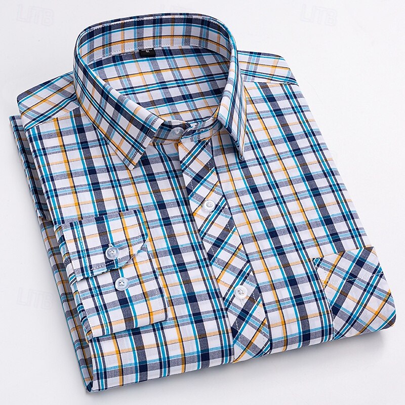 Men's Shirt Dress Shirt Collared Shirt Button Up Shirt Plaid / Striped / Chevron / Round Daily Wear Corporate Clothing Light Pink Black Yellow Red Long Sleeve Shirt Collar All Seasons Clothing Apparel2