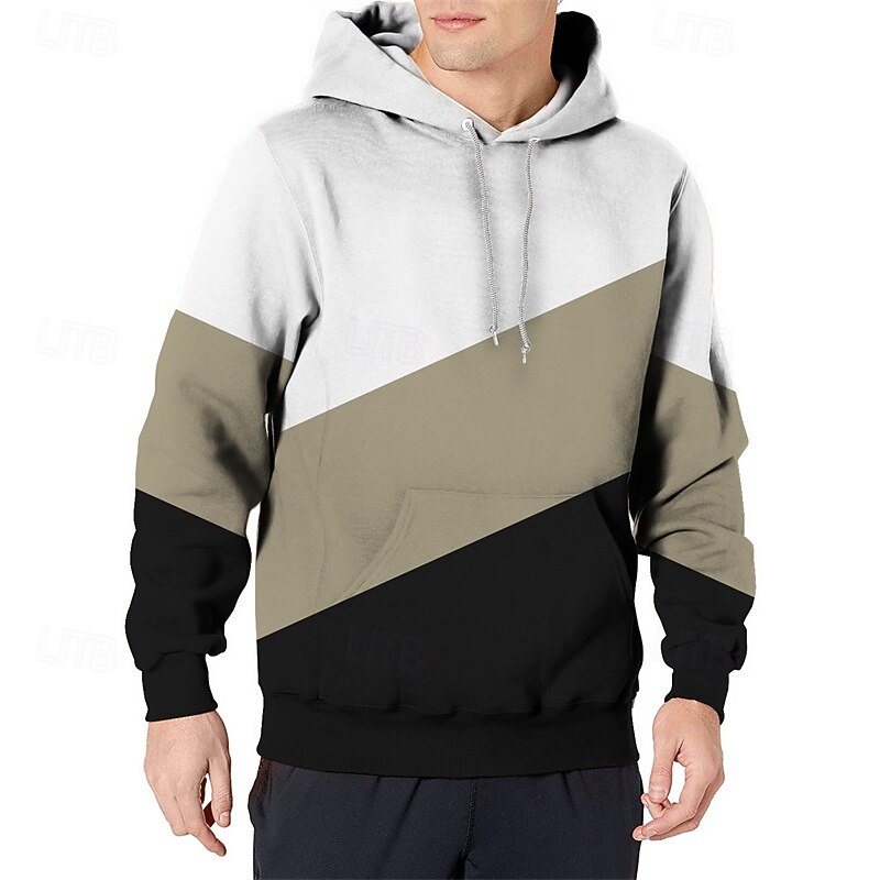 Men's Hoodie White Khaki Hooded Color Block Pocket Sports & Outdoor Daily Holiday Polyester Streetwear Basic Casual Spring Autumn / Fall Clothing Apparel Hoodies Sweatshirts2