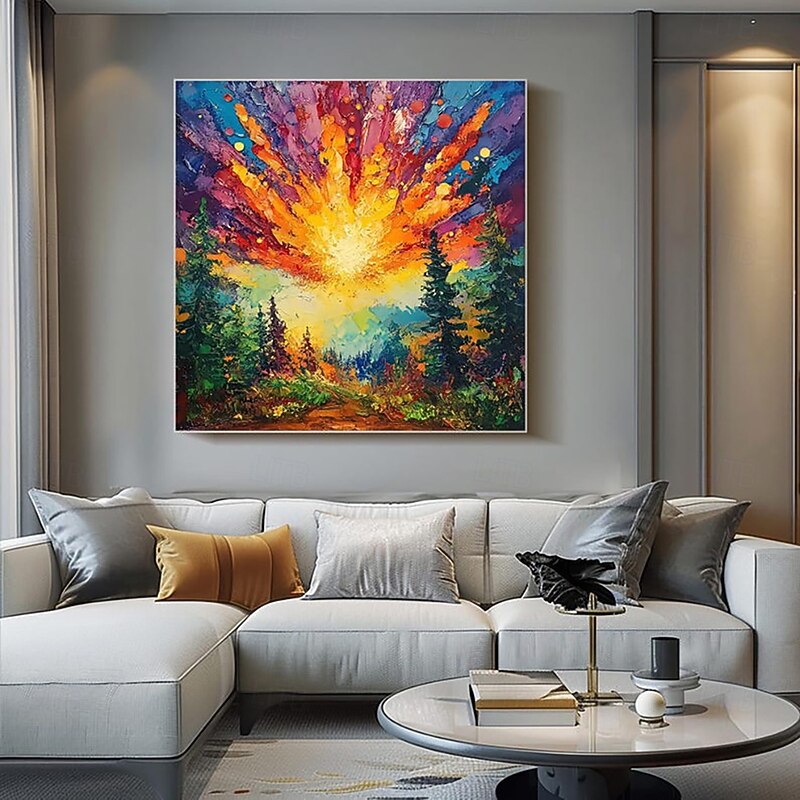 Handmade Oil Painting Wall Art Decoration Hand Painted Modern Abstract Sunrise Landscape for Home Decor Stretched Frame Hanging Painting/Rolled Canvas (No Frame)4