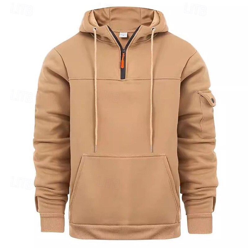 Men's Hoodie Quarter Zip Hoodie Black Navy Blue Khaki Light Grey Dark Gray Hooded Plain Patchwork Front Pocket Quarter Zip Sports & Outdoor Casual Daily Streetwear Cool Designer Spring &  Fall