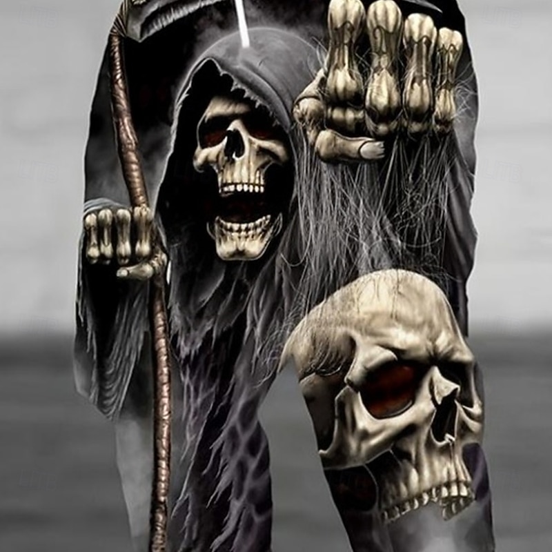 Men's Skull Death Halloween Costumes Sweatpants Joggers Trousers Mid Waist Drawstring Elastic Waist Dark Gothic Style Jogging Streetwear Workout Athletic Sweatpants with Pockets Spring Fall 3D Print2
