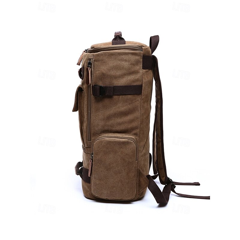 Men's Brown Canvas Backpack with Multi-Pocket Design – Vintage Travel Laptop Bag Fits 15.6" Devices, Ideal for Work, School, Hiking and Weekend Getaways4