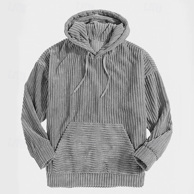 Men's Hoodie Corduroy Pullover Hoodie Sweatshirt Navy Blue Blue Camel Orange Brown Hooded Plain Textured Sports & Outdoor Casual Daily Streetwear Cool Sportswear Winter Clothing Apparel Hoodies