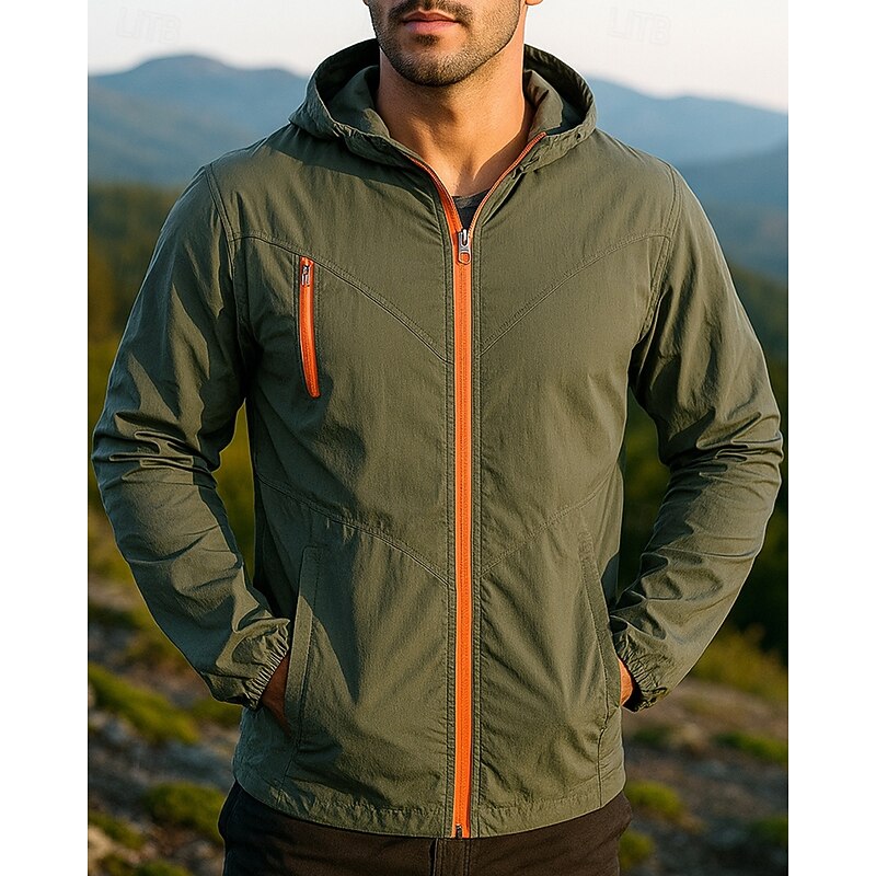 Men's Windbreaker Softshell Jacket Hardshell Jacket Outdoor Waterproof Windproof Hiking Outfits Hiking Clothes Spring Autumn / Fall Top Camping / Hiking / Caving Running Solid Color Black Green Khaki