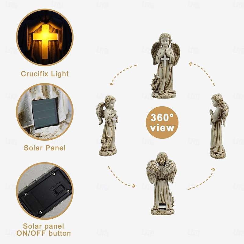 1 Pc Outdoor Solar Waterproof Cross Prayer Angel Cemetery Light Courtyard Lawn Monument Resin Light Decorative Light Landscape Light4