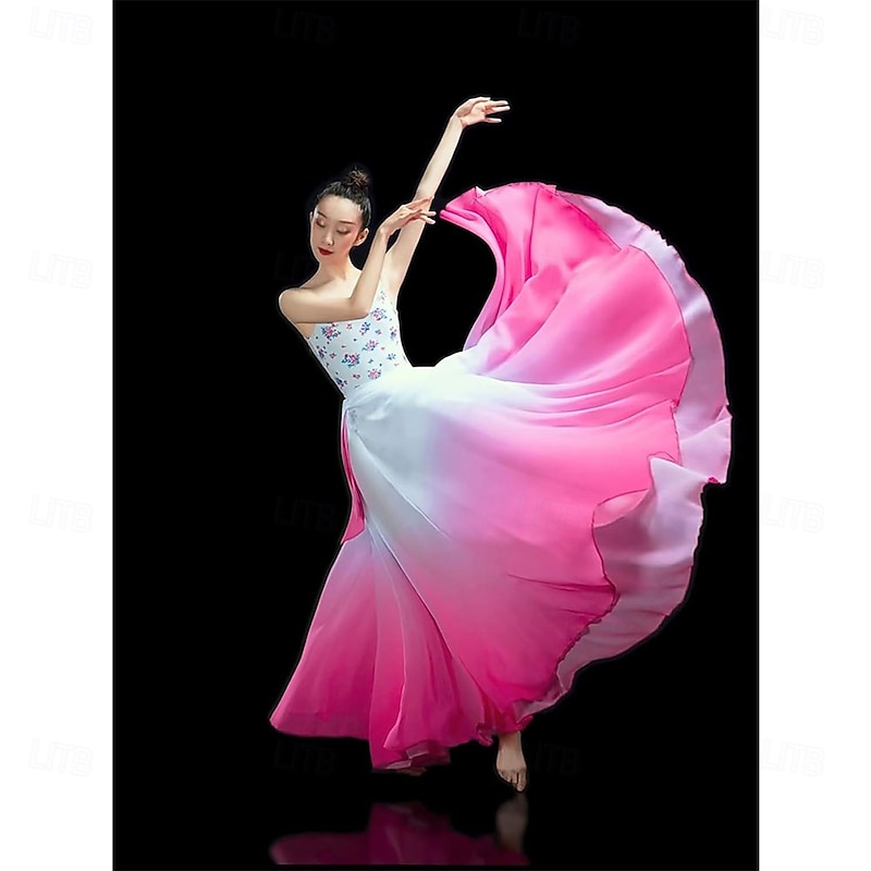 Women's Lyrical Dance Skirt Gradient Color Chiffon Long Swing Sheer Wrap Skirts for Modern Ballet Performance2