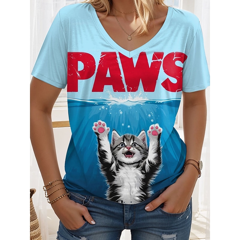 Women's T Shirt Graphic Animal Letter Vintage Stylish Classic Short Sleeve V Neck Regular Tops Daily Weekend Print Pink Blue Purple Green Summer Spring