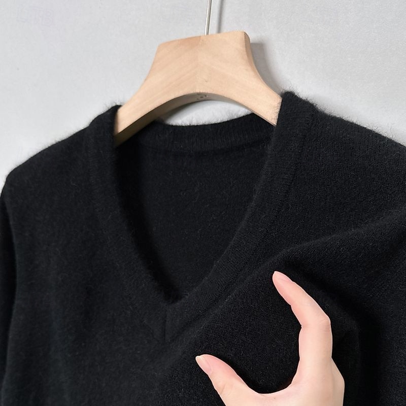 Men's Pullover Sweater Jumper Knit Sweater Ribbed Knit Regular Tops Knitted Plain V Neck Fashion Basic Vacation Daily Wear Clothing Apparel Winter Autumn Camel Black M L XL4
