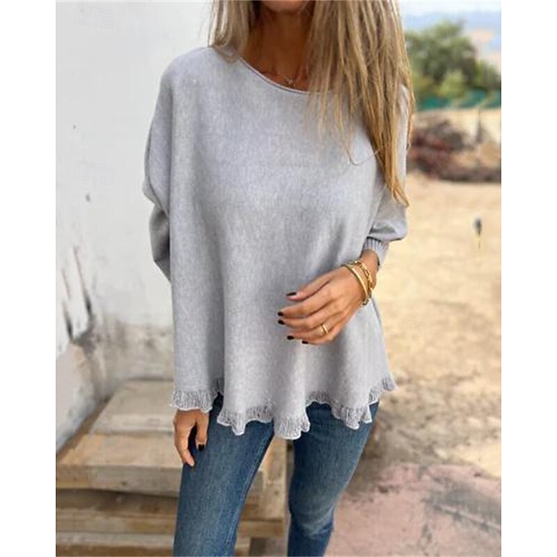 Women's Sweater Pullover Daily Stylish Casual Solid Color Ribbed Crew Neck Knitted Long Sleeve Regular Tops Knit Daily Holiday Going out Black Pink Fall Winter2