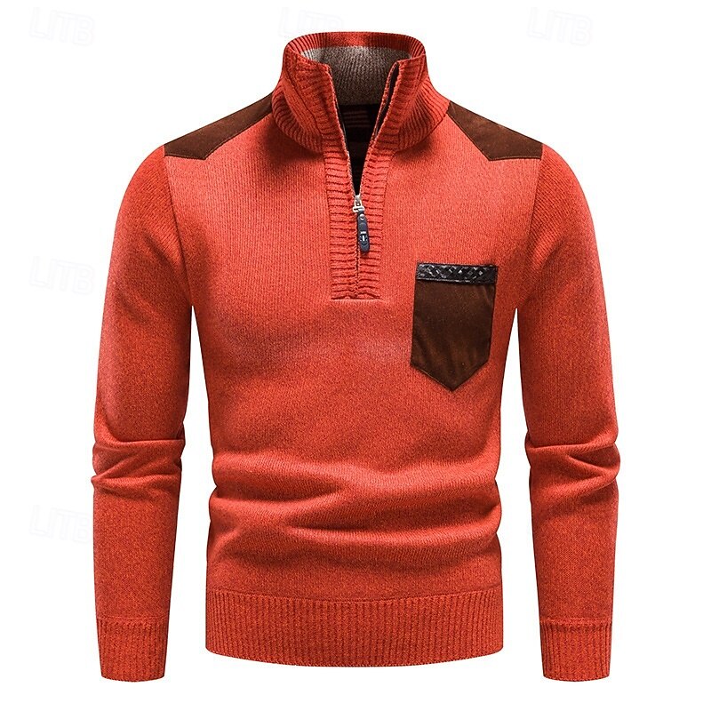 Men's Sweater Pullover Sweater Jumper Quarter Zip Pullover Sweater Ribbed Knit Regular Tops Knitted Slim Fit Plain Turtleneck Knitwear Contemporary Casual Daily Wear Clothing Apparel Fall Winter Blue3