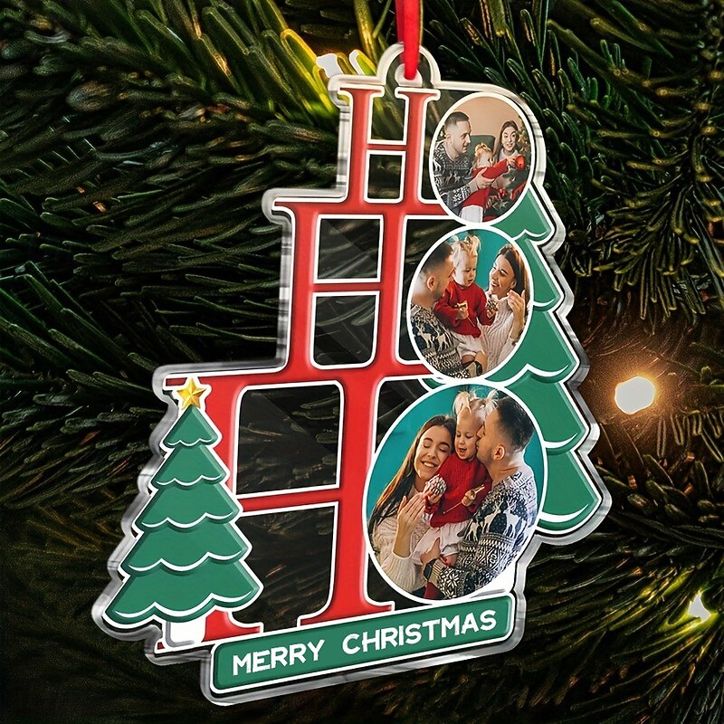 Personalized Photo Christmas Ornaments Acrylic 2D Custom Ho Ho Ho Family Hanging Tree Ornaments Hanging Decoration Hanging Pendant Gifts2