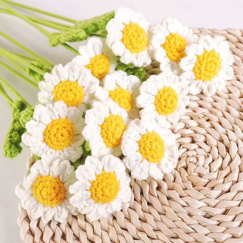 12 handmade lily crochet flower bouquets - beautiful white and yellow floral decorations suitable for home car office - perfect for Valentine's Day Mother's Day Thanksgiving weddings birthdays -3