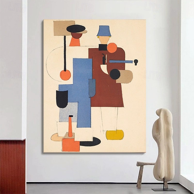 Handmade Oil Painting Canvas Wall Art Decoration Morandi Geometric Color Block Abstract Figure for Home Decor Stretched Frame Hanging Painting/Rolled Frameless Unstretched Painting2