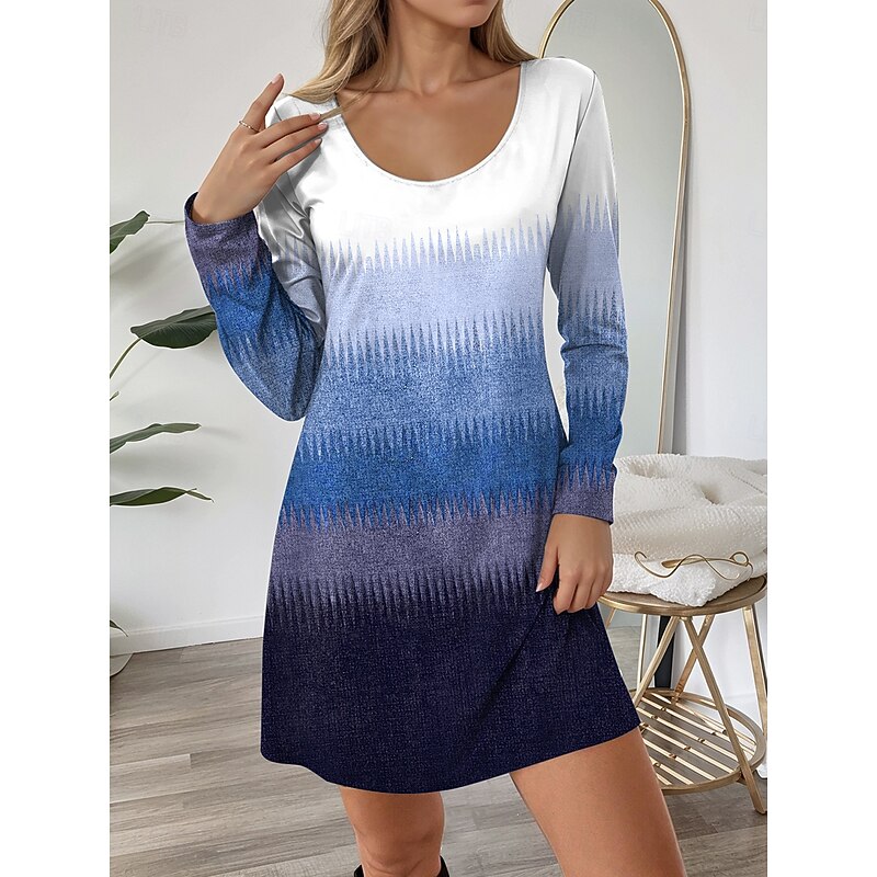 Women's Mini Dress Crew Neck Long Sleeve T Shirt Dress Tee Dress A Line Dress Casual Daily Regular Fit Graphic Geometric Blue Purple Brown Fall Winter3
