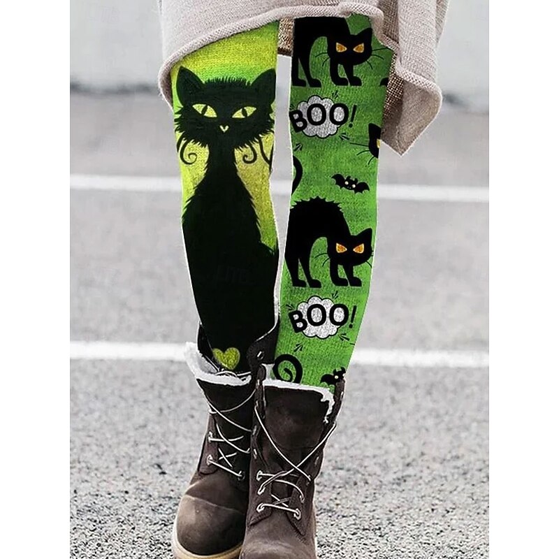 Women's Leggings Vacation Vintage Fashion Ankle-Length High WaistPantsHalloween Graphic Monster Printing Thermal Warm Soft Breathable Stretchy Formal Outdoor Vacation Black Orange Green Beige Spring3
